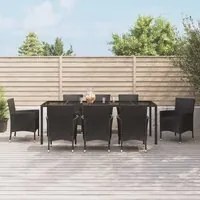 Set da Pranzo da Giardino 9 pz con Cuscini Nero in Polyrattan 3187330