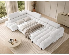 Divano angolare color crema allungabile (con penisola a sinistra/a U) con rivestimento in bouclé Feraria – ELTAP