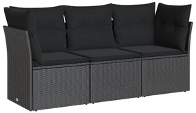 Set Divani da Giardino 3 pz con Cuscini in Polyrattan Nero