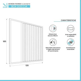 Box doccia nicchia 120cm con anta ad apertura laterale a soffietto in PVC Teti