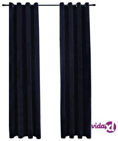 vidaXL Tende Oscuranti con Anelli 2 pz Nere in Velluto 140x175 cm