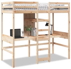 Giroletto Soppalco Con Scrivanie E Ripiani 90x200cm Legno Pino /
