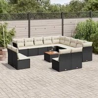 Set Divani da Giardino 14pz con Cuscini in Polyrattan Nero 3256266