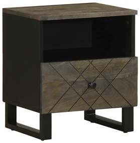 Comodino Nero 40x33x46 Cm İn Legno Massello Di Mango /