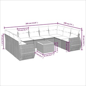 Set divano da giardino 10 pz con cuscini beige in polyrattan