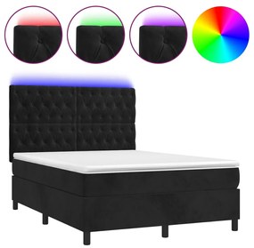 Letto a molle con materasso e led nero 140x190 cm in velluto