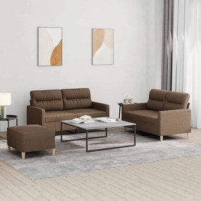 Set Di Divani 3 Pz Con Cuscini Marrone İn Tessuto /