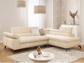 Divano angolare color crema (con penisola a destra/a L) con rivestimento in ciniglia Marbeya – Ropez