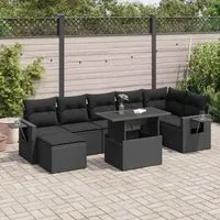 Set Divani da Giardino con Cuscini 8 pz Nero in Polyrattan 3326516