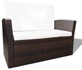 Set divani da giardino 4 pz con cuscini in polyrattan marrone