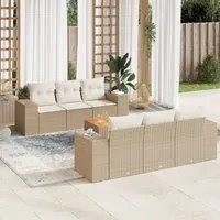 Set Divani da Giardino 7 pz con Cuscini Beige in Polyrattan 3225337