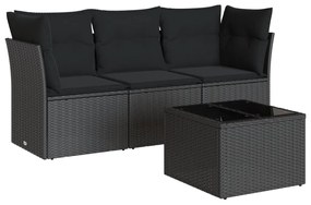 Set divani da giardino 4 pz con cuscini nero in polyrattan