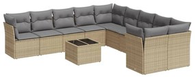 Set divani da giardino 11 pz con cuscini beige in polyrattan