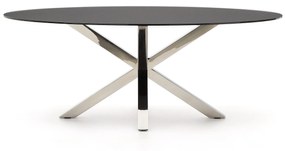 Kave Home - Tavolo ovale Argo di vetro nero opaco e gambe in acciaio inossidabile Ã˜ 200 x 100 cm