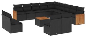 Set Divani da Giardino 14pz con Cuscini in Polyrattan Nero