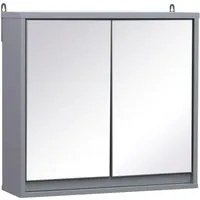 Specchio Armadietto da Bagno Pensile Doppia Porta con Ripiano Regolabile Grigio 48x14.5x45 cm