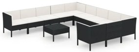 Set Divani da Giardino 12 pz con Cuscini in Polyrattan Nero