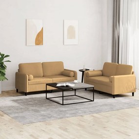 Set Di Divani 2 Pz Con Cuscini Marrone İn Velluto /