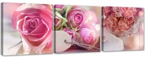 Quadri Quadro Multipannello Rose rosa vintage  Dimensioni 120x40