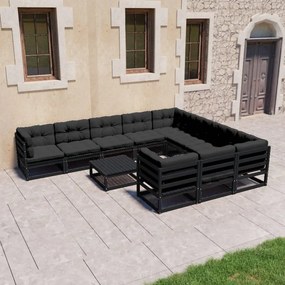 Set divani da giardino 11 pz con cuscini massello di pino nero