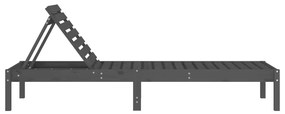 Lettini prendisole 2pz grigi 199,5x60x74 cm legno massello pino