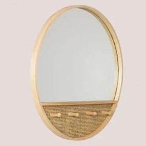 Specchio da parete rotondo con appendiabiti in legno Tinka Marrone - Sklum