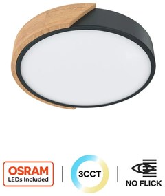 Plafoniera LED Rotonda 18W CCT, Ø300mm, Legno/Nero Colore Bianco Variabile CCT