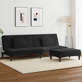 Divano Letto A 2 Posti Con Poggiapiedi Nero İn Velluto /