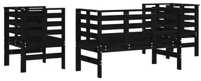 Set Salotto da Giardino 3 pz Nero in Legno Massello di Pino