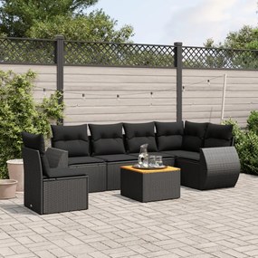 Set divani da giardino con cuscini 7pz nero polyrattan