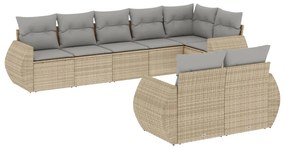 Set Divano da Giardino 8 pz con Cuscini Beige in Polyrattan