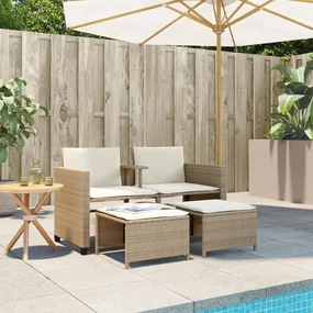 Divano giardino 2 posti con tavolo e sgabelli beige polyrattan