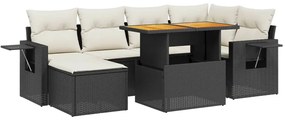 Set divani da giardino con cuscini 7pz nero polyrattan