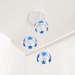 Lampadario a sospensione per bambini STARS 3xE27/15W/230V blu/bianco