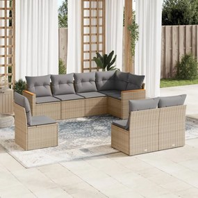 Set divano da giardino 8 pz con cuscini beige misto polyrattan