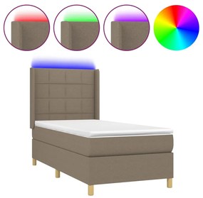 Letto a molle con materasso e led tortora 90x190 cm in tessuto