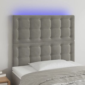 Testiera A Led Grigio Chiaro 100x5x118/128 Cm İn Velluto /