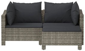 Set divani da giardino 3 pz con cuscini in polyrattan grigio