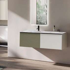 Mobile bagno sospeso con lavabo L 120 x H 40 cm verde salvia/grigio pastello 2 cassetti per doppia vasca Pixel