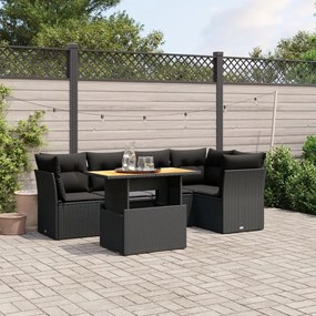 Set divani da giardino 5 pz con cuscini in polyrattan nero