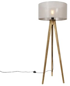 Lampada da terra treppiede rustica legno vintage con paralume tortora 50 cm - Tripod Classic