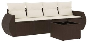 Set divano da giardino 5 pz con cuscini marrone in polyrattan