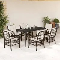 Set da Pranzo da Giardino 7pz con Cuscini in Polyrattan Marrone 3212114