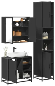 Set Mobili Da Bagno 3 Pz Nero İn Legno Multistrato /