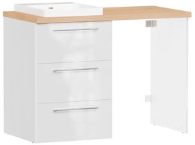 Mobile sottolavabo e lavabo con sifone Remix bianco e rovere natuale in truciolare L 122.6 x H 87.5 x P 60 cm 3 cassetti, top incluso
