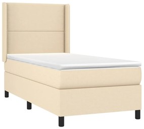 Letto a molle con materasso e led crema 100x200cm in tessuto