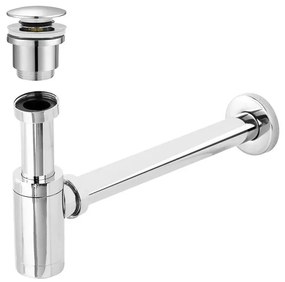 Sifone lavabo a canna tonda cromato completo di piletta click clack universale