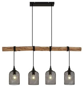 Elrond 4 Lampada a Sospensione Black/Wood - Lindby