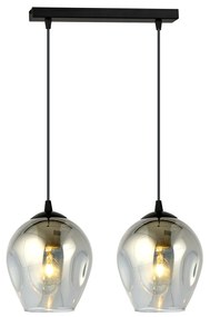 Lampadario 2 Luci Fuxi In Acciaio Nero E Vetri Fumè
