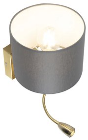 Applique Art Déco dorata con USB e paralume grigio - Brescia